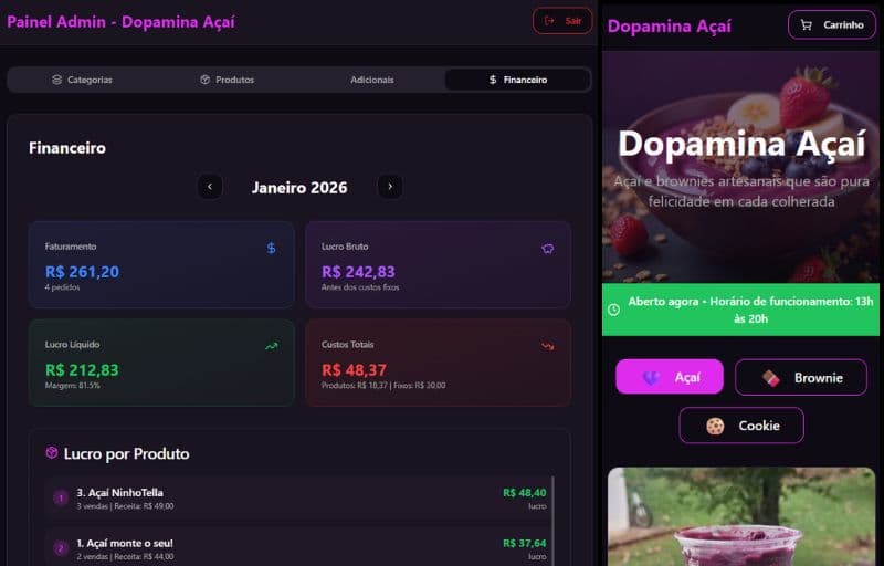 Cardápio e Controle de Caixa