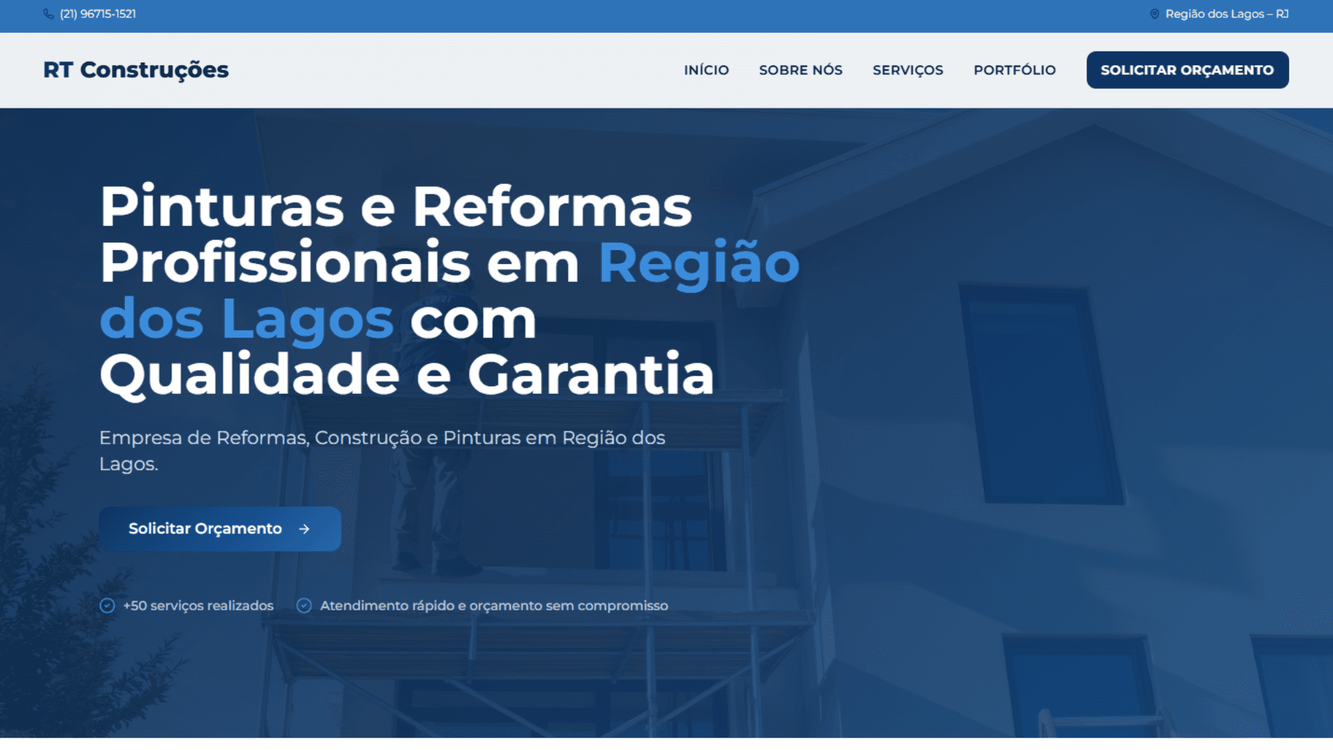 Print do site institucional de construção mostrando formulário de orçamento