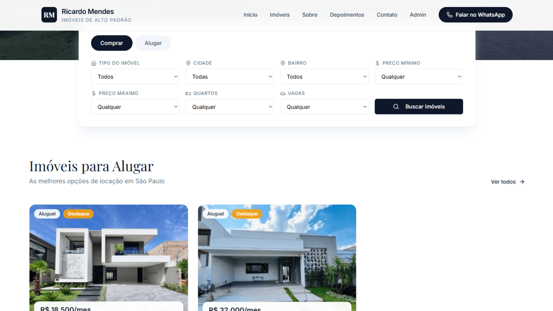 Sistema imobiliário desenvolvido para SEO