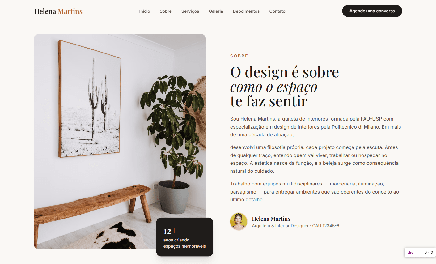 site de arquitetura criado por um desenvolvedor front end